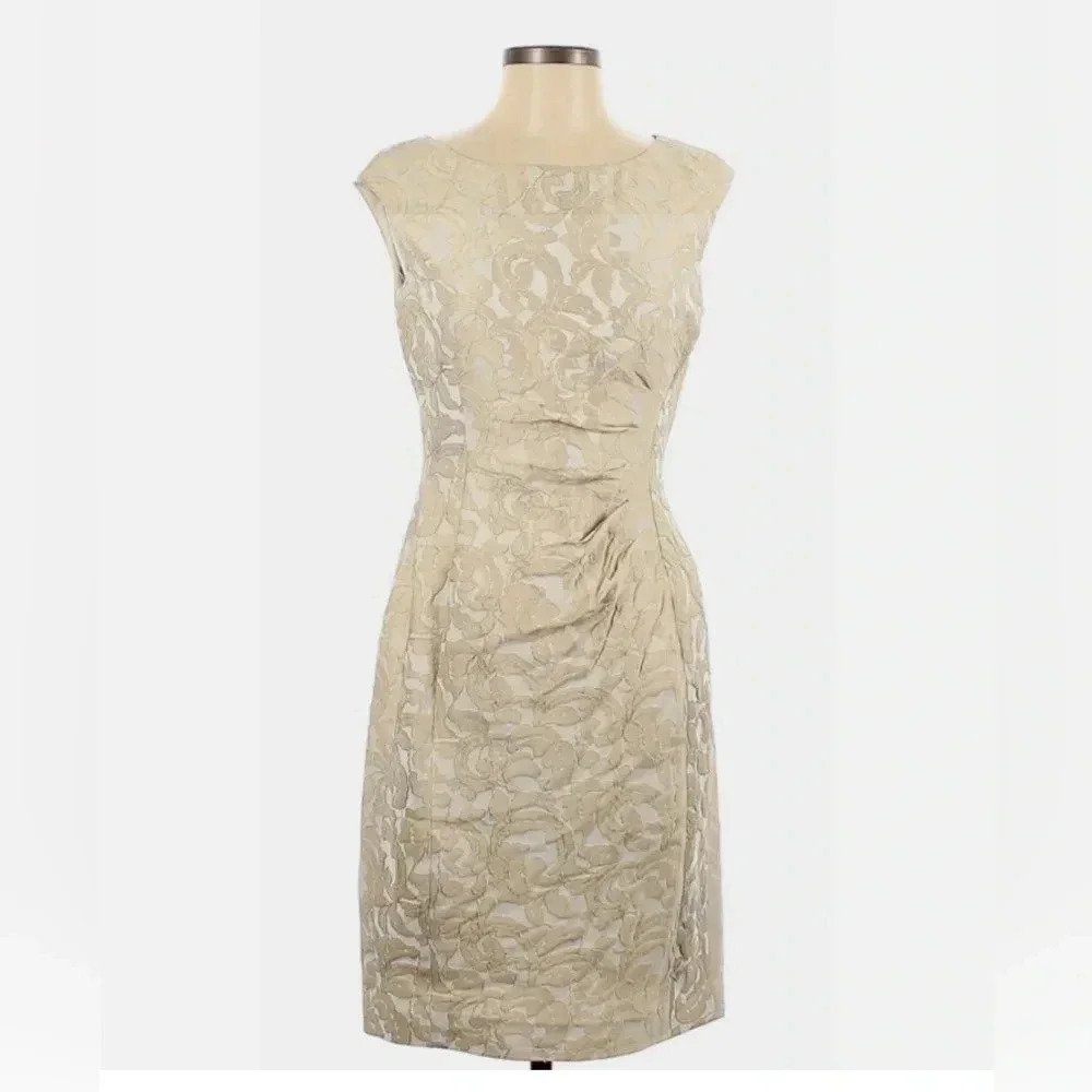 Ralph Lauren Women’s Cocktail Sleeveless Sheath Mini Dress Champagne Sz‎ 4 EUC